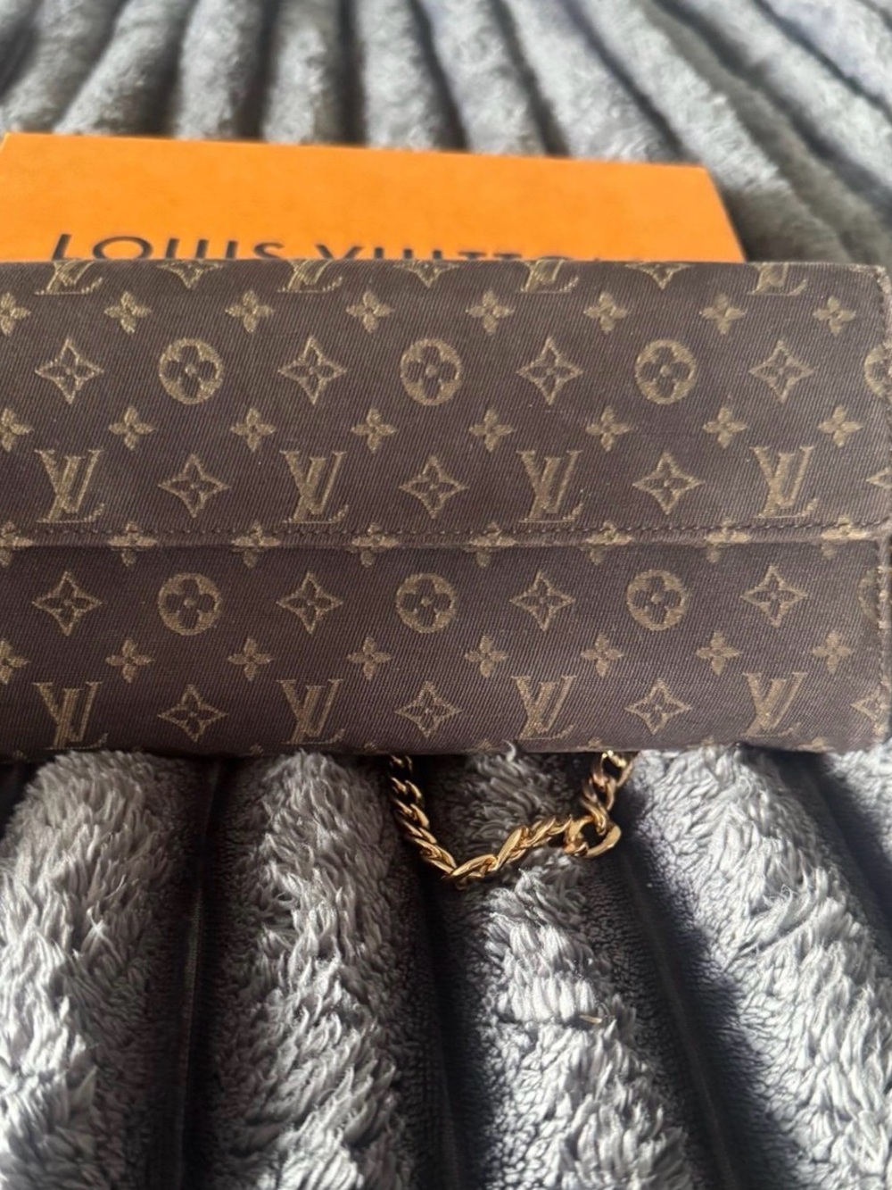 Louis Vuitton Brown Monogram Clutch with Gold Chain